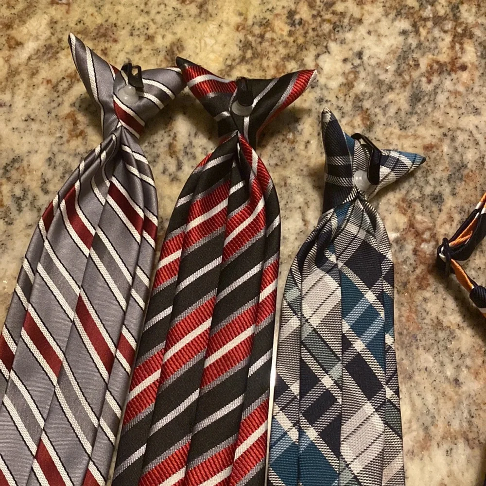 Lot/bundle different size clip ties, bow tie, and one snap tie